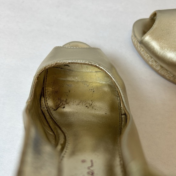 Lilly Pulitzer Shoes Womens 5.5 Gold Sandals Wedge Heels Slingback Kristen - Picture 12 of 15